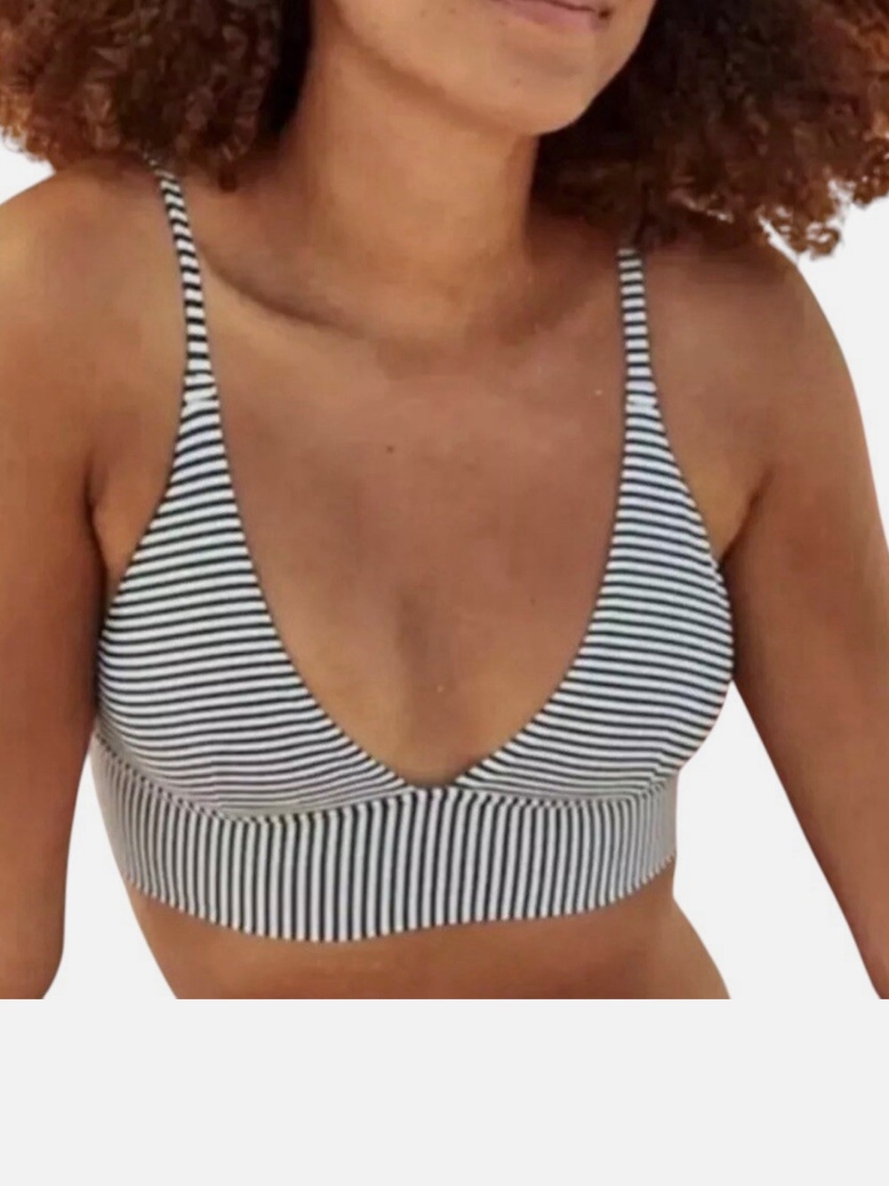 AERIE Longline Triangle Bikini Black & White Striped Women’s top xs